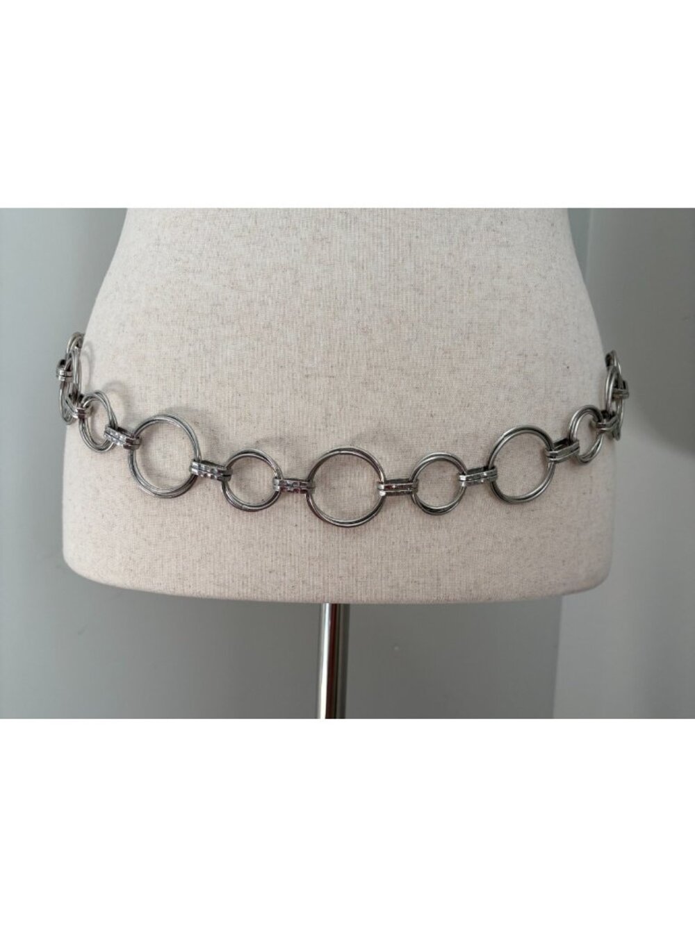 Silver Tone Chain Link Belt Adjustable Circle Link Statement Waist Belt 45"